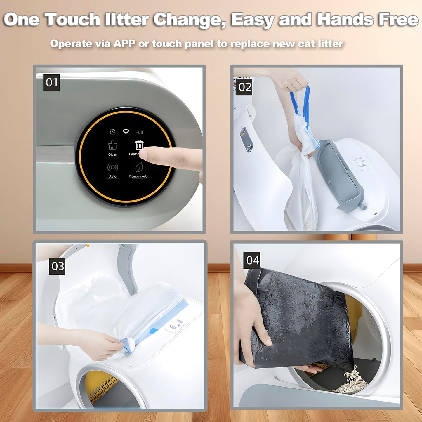 XQDKoon Lettiera Gatto Autopulente 65L + 9 L, Lettiera Automatica per Gatti con Monitoraggio Sanitario APP, Deodorante Ionico Lettiere Autopulenti Gatti 5 Sacchi Spazzatura e Tappetini Gatto