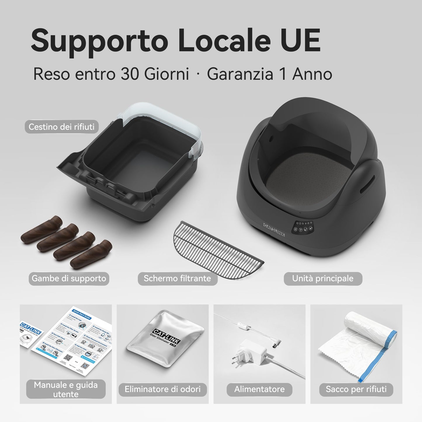 CATLINK Lettiera Autopulente per Gatti, Design Aperto con Ingresso dall'Alto, Wi-Fi 5 GHz, Capienza XL 12L, Compatibile con Tutti i Tipi di Sabbia, Ideale per Famiglie con Più Gatti(Grigio antracite)
