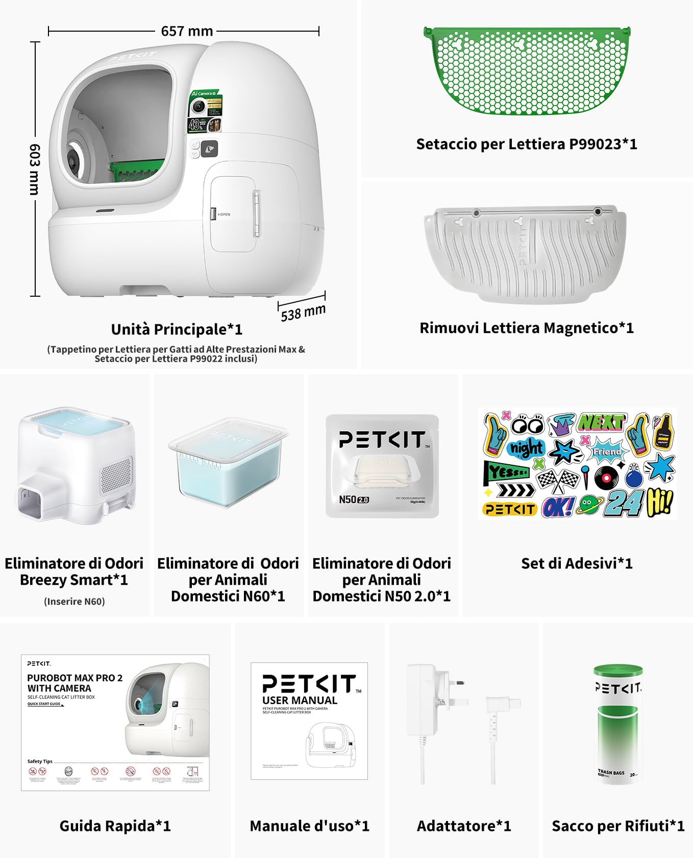 PETKIT PUROBOT MAX PRO 2 Lettiera Gatto Autopulente, Fotocamera AI, Ingresso Ultra Largo, Visione Notturna 210°, App WiFi 2,4/5GHz, Imballaggio Senza Contatto, Monitoraggio Salute, Multi-Gatto