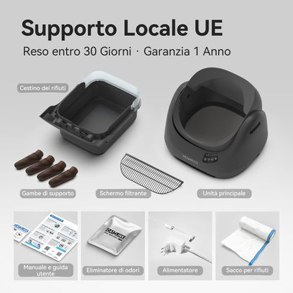CATLINK Lettiera Autopulente per Gatti, Design Aperto con Ingresso dall'Alto, Wi-Fi 5 GHz, Capienza XL 12L, Compatibile con Tutti i Tipi di Sabbia, Ideale per Famiglie con Più Gatti(Grigio antracite)