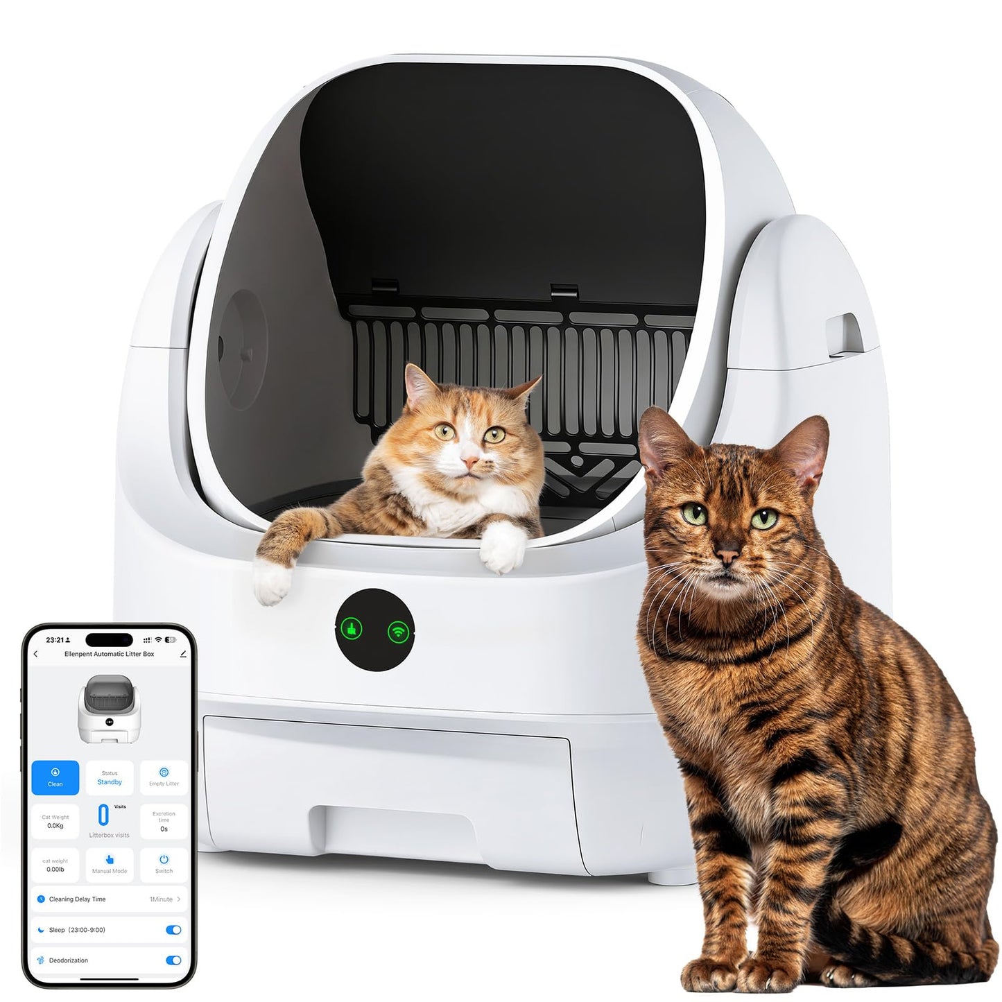Lettiera Gatto Autopulente Aperta, Ellenpent Lettiera Automatica Sicura XL