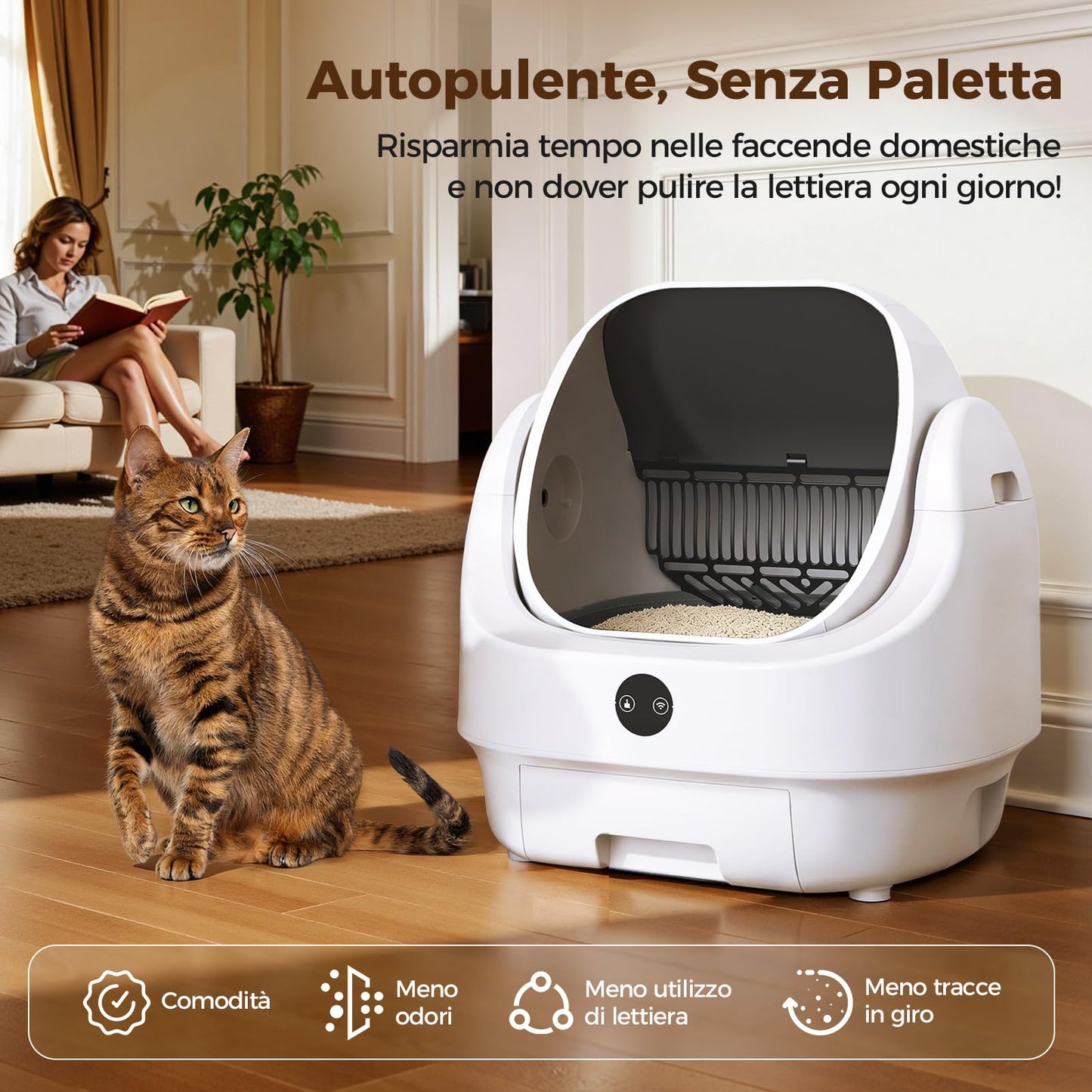 Lettiera Gatto Autopulente Aperta, Ellenpent Lettiera Automatica Sicura XL