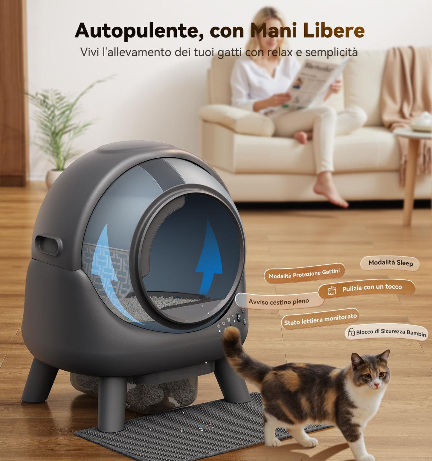 Lettiera Gatto Autopulente, FEELNEEDY Lettiera Automatica Per Gatti 65L
