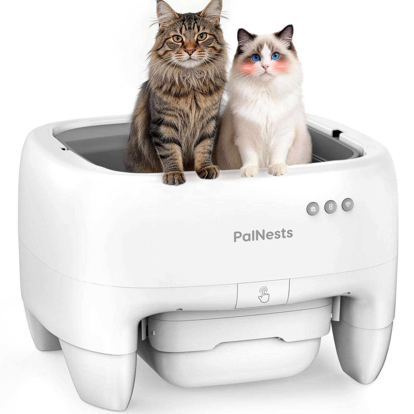 PalNests Lettiera Gatto Autopulente Con APP, XXL Lettiera Automatica per Gatti Sicurezza Anti-Pizzicamento, Design Aperto con Ingresso dall'Alto per Gatti Grandi e Multipli, Deodorizzazione, Bianco