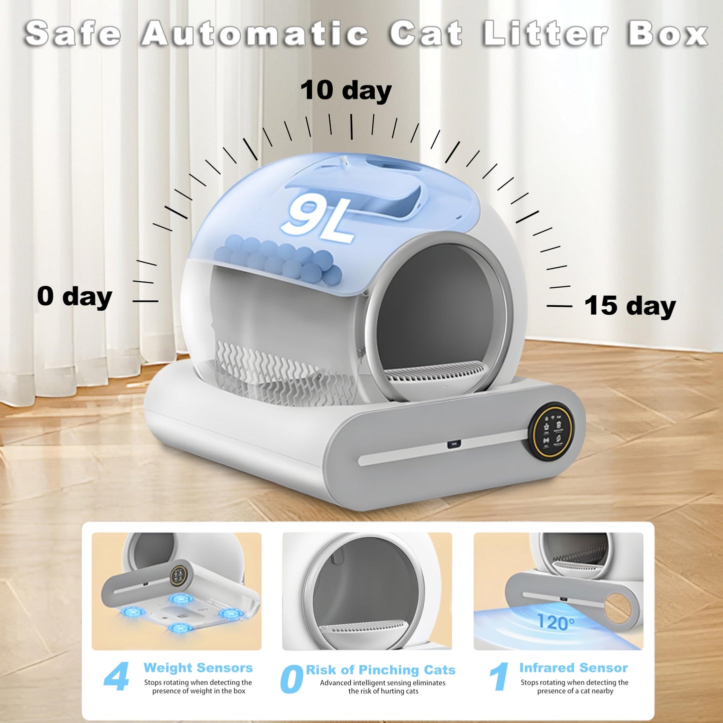 XQDKoon Lettiera Gatto Autopulente 65L + 9 L, Lettiera Automatica per Gatti con Monitoraggio Sanitario APP, Deodorante Ionico Lettiere Autopulenti Gatti 5 Sacchi Spazzatura e Tappetini Gatto