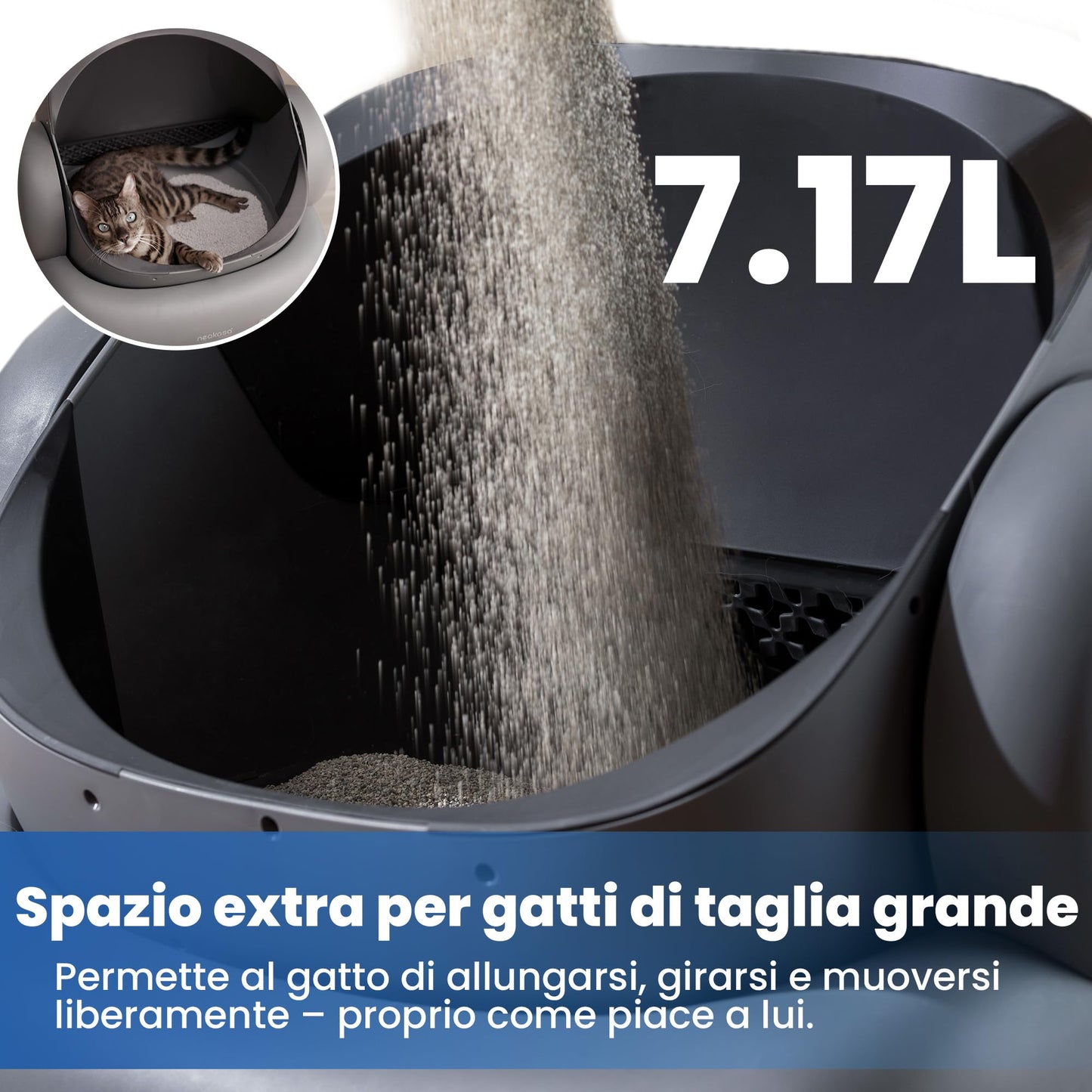 Neakasa M1 Lettiera Gatto Autopulente Aperta Grande XXL, Controllo APP, Smaltimento dei Rifiuti Senza Odori, Sacchetti e Tappeto Lettiera gatto, per Più Gatti